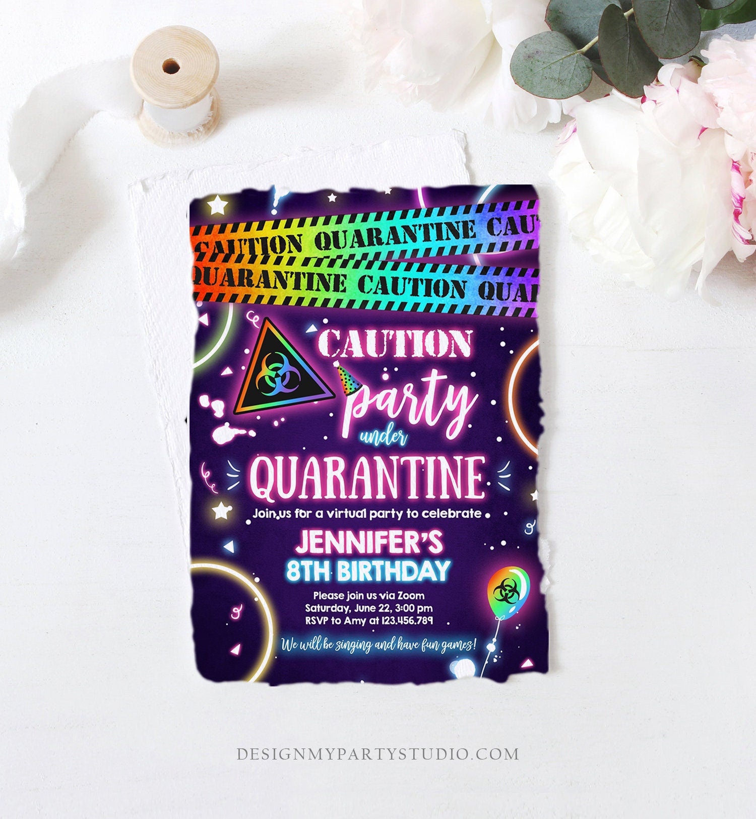 Editable Quarantine Birthday Invitation Virtual Party Quarantine Party Zoom Girl Pink No One Invited Hangout Corjl Template Printable 0334