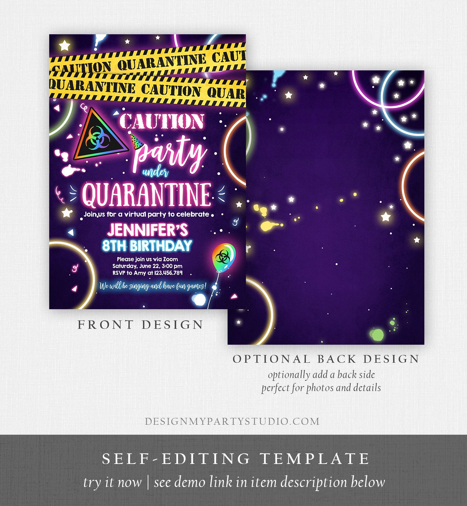 Editable Quarantine Birthday Invitation Virtual Party Quarantine Party Zoom Girl Pink No One Invited Hangout Corjl Template Printable 0334