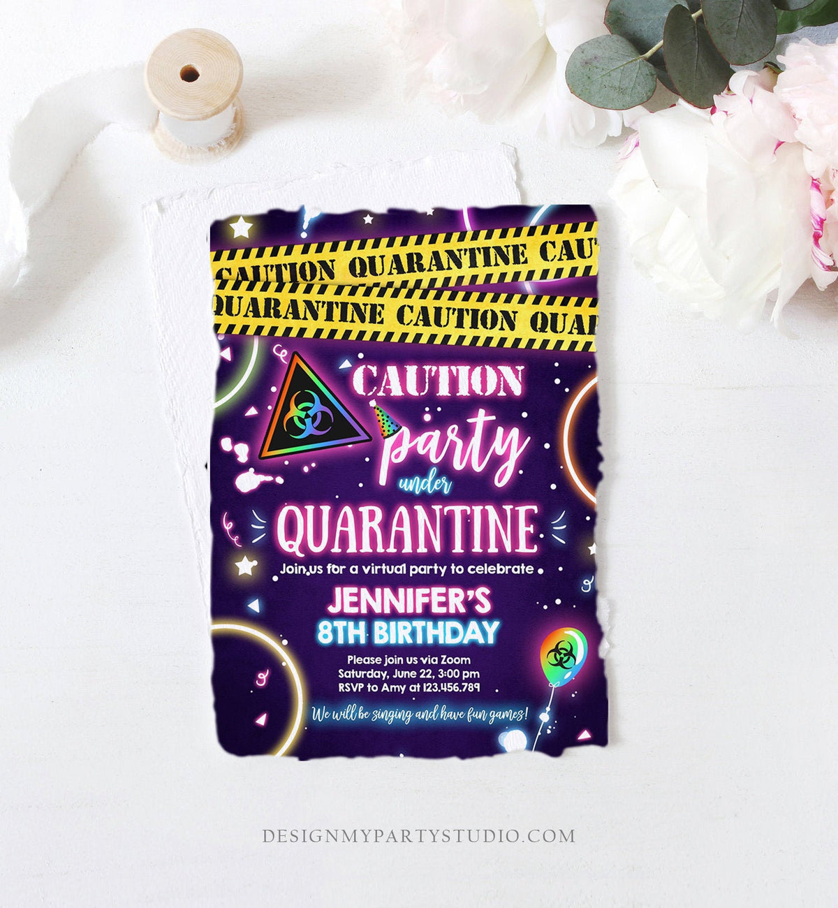 Editable Quarantine Birthday Invitation Virtual Party Quarantine Party Zoom Girl Pink No One Invited Hangout Corjl Template Printable 0334