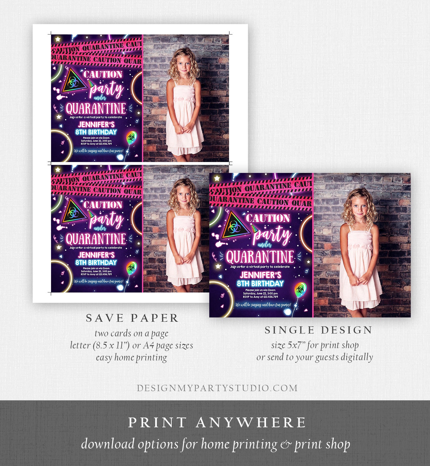 Editable Quarantine Birthday Invitation Virtual Party Quarantine Party Zoom Girl Pink No One Invited Hangout Corjl Template Printable 0334