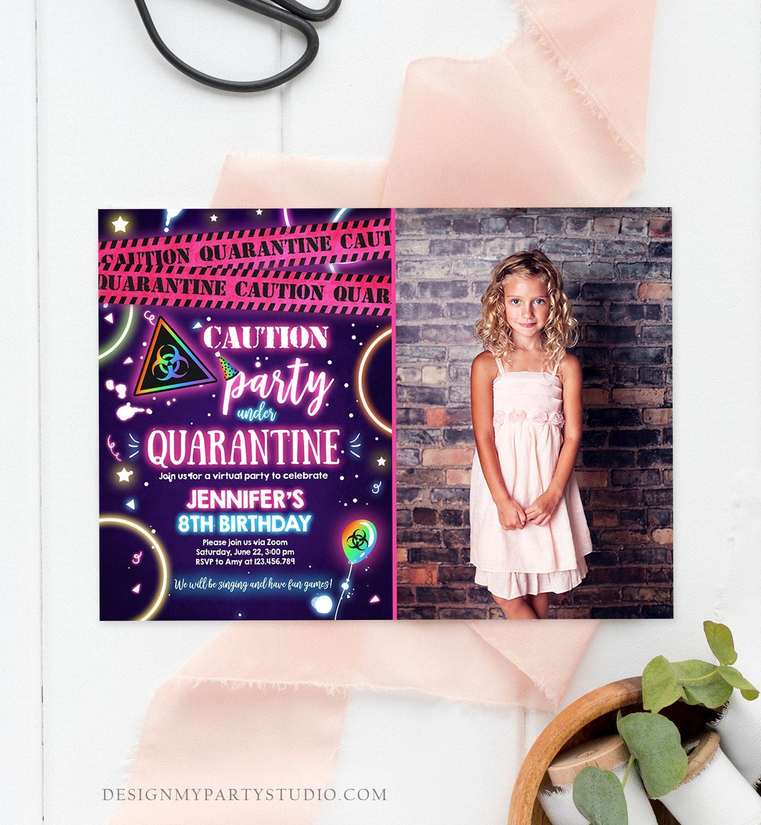 Editable Quarantine Birthday Invitation Virtual Party Quarantine Party Zoom Girl Pink No One Invited Hangout Corjl Template Printable 0334