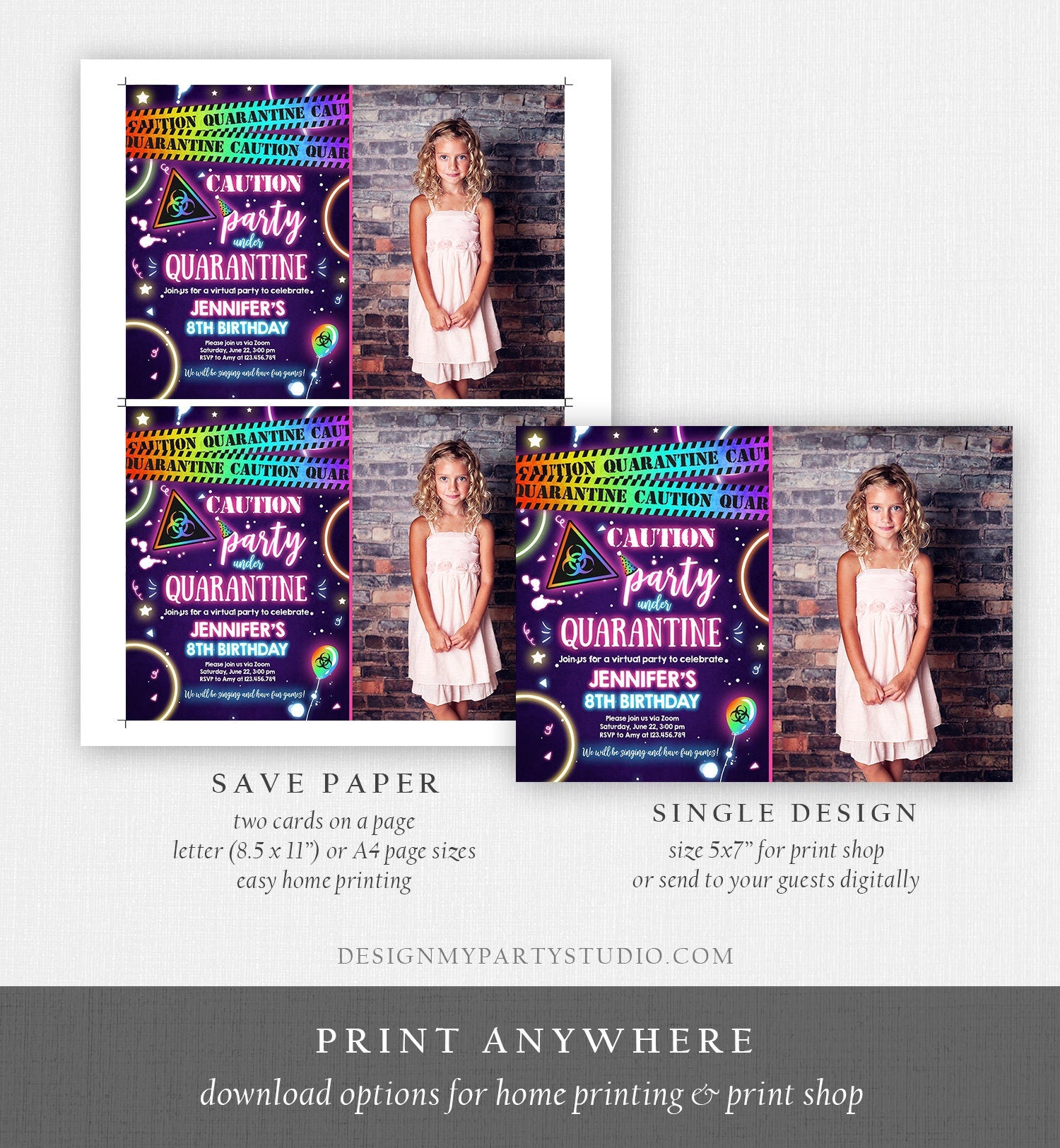 Editable Quarantine Birthday Invitation Virtual Party Quarantine Party Zoom Girl Pink No One Invited Hangout Corjl Template Printable 0334