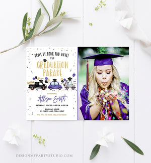 Editable Drive By Graduation Parade Invitation Virtual Party Blue Girl Graduate High School Grad Class 2021 Quarantine Digital Corjl 0337