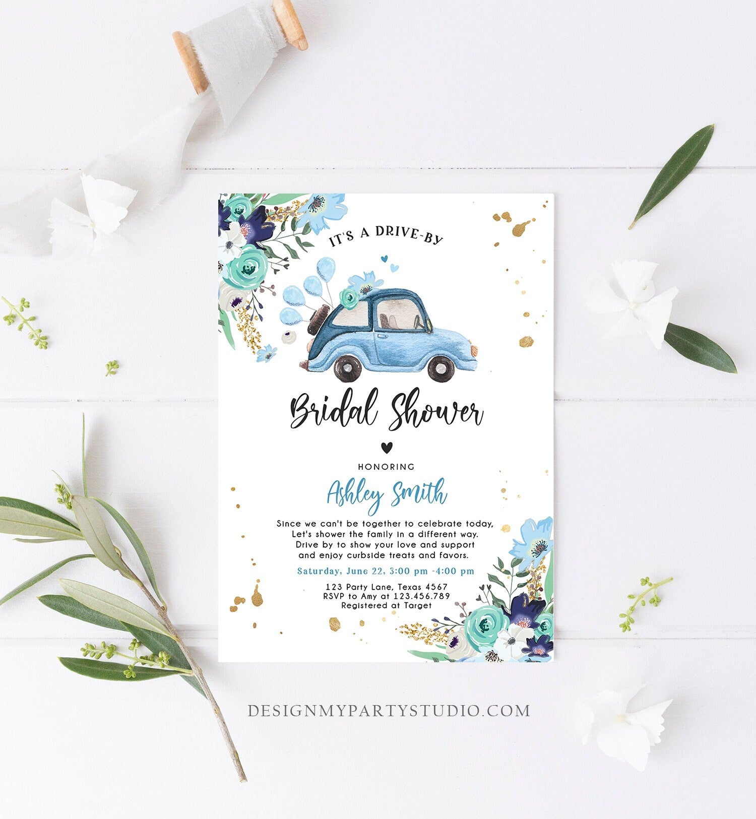 Editable Drive By Bridal Shower Invitation Couples Shower Invite Quarantine Drive Through Floral Wedding Shower Template Download Corjl 0335