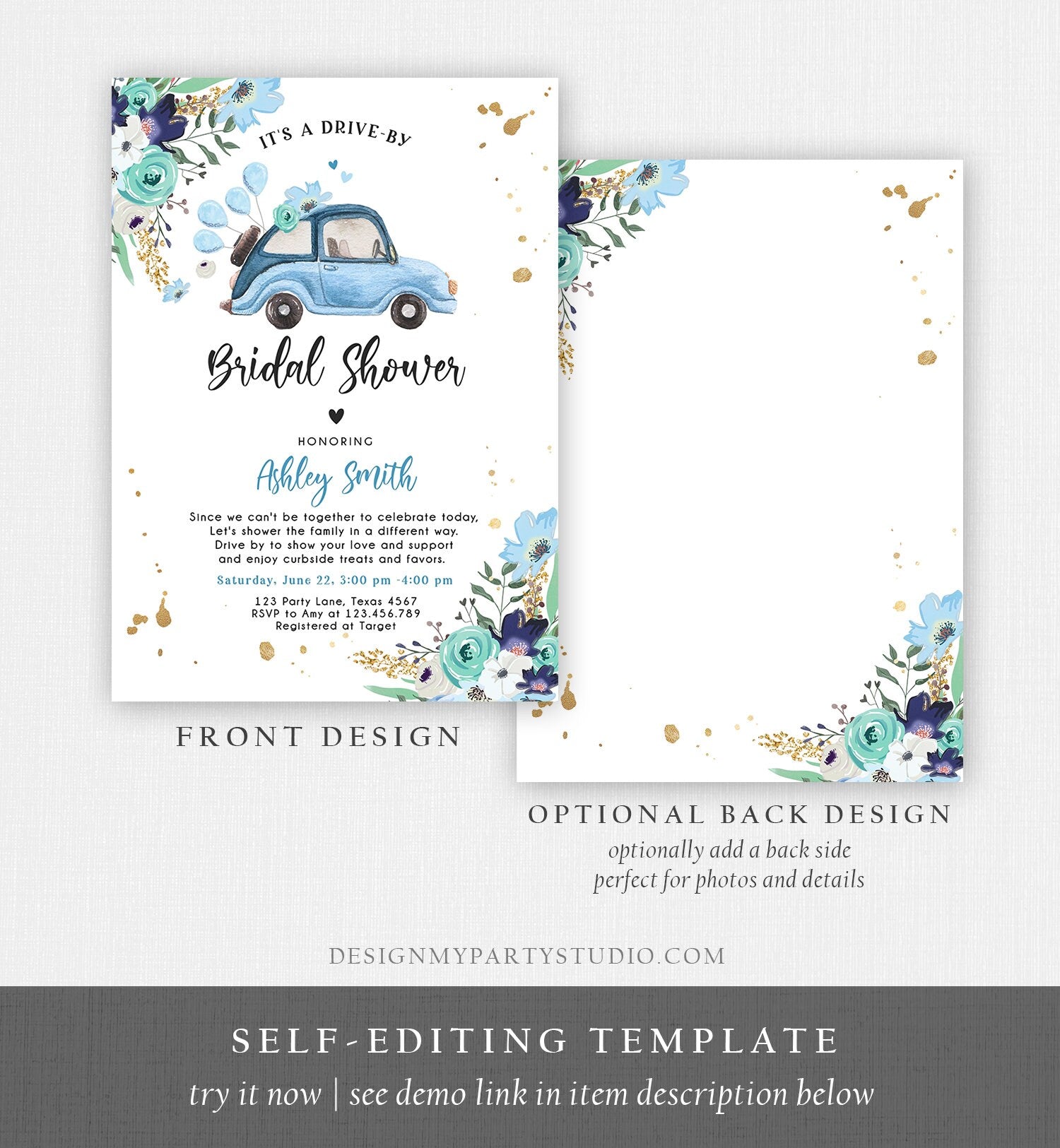 Editable Drive By Bridal Shower Invitation Couples Shower Invite Quarantine Drive Through Floral Wedding Shower Template Download Corjl 0335