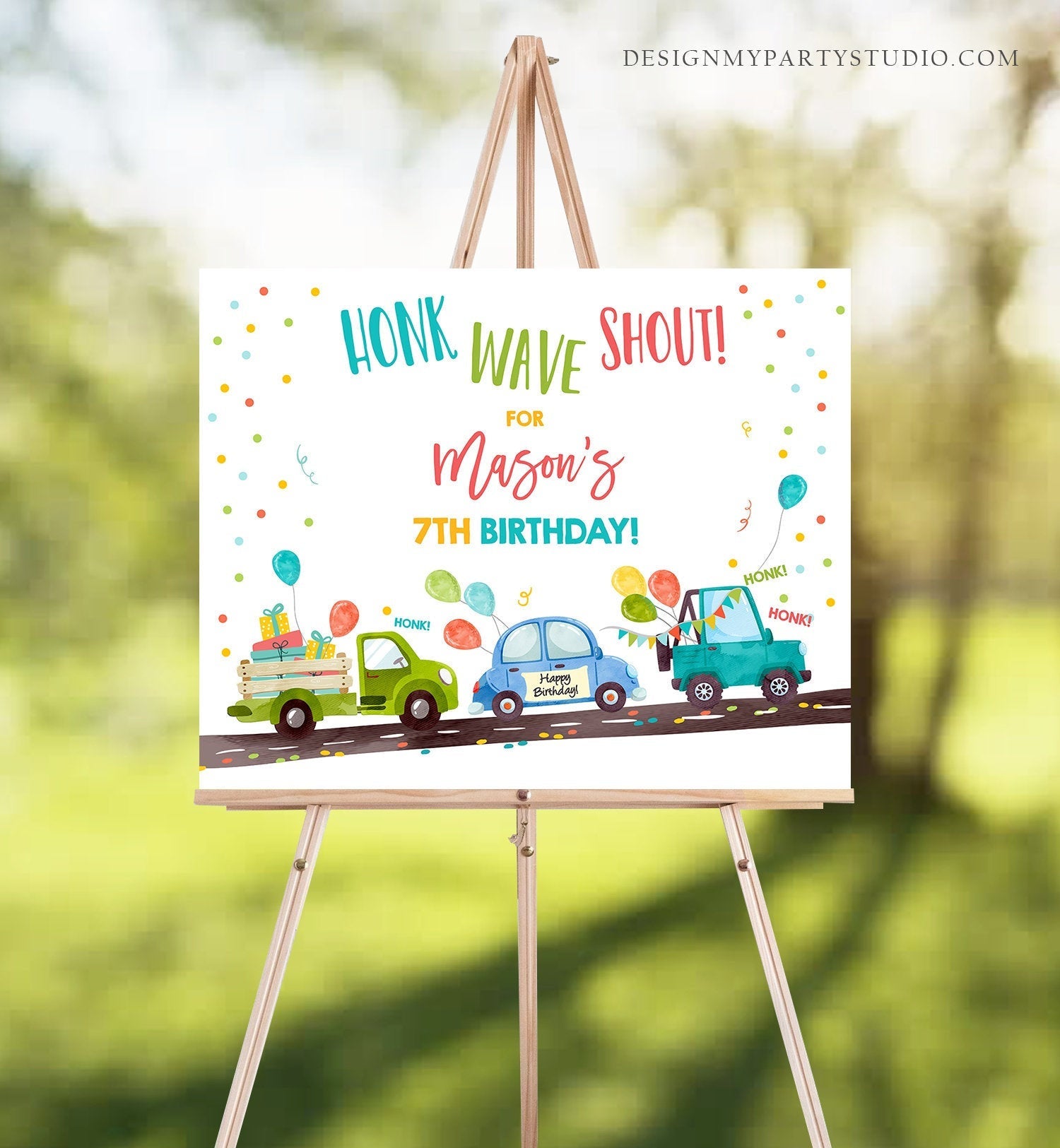 Editable Drive By Birthday Sign Welcome Boy Quarantine Party Poster Honk Wave Birthday Parade Sign Blue Zoom Corjl Template Printable 0333