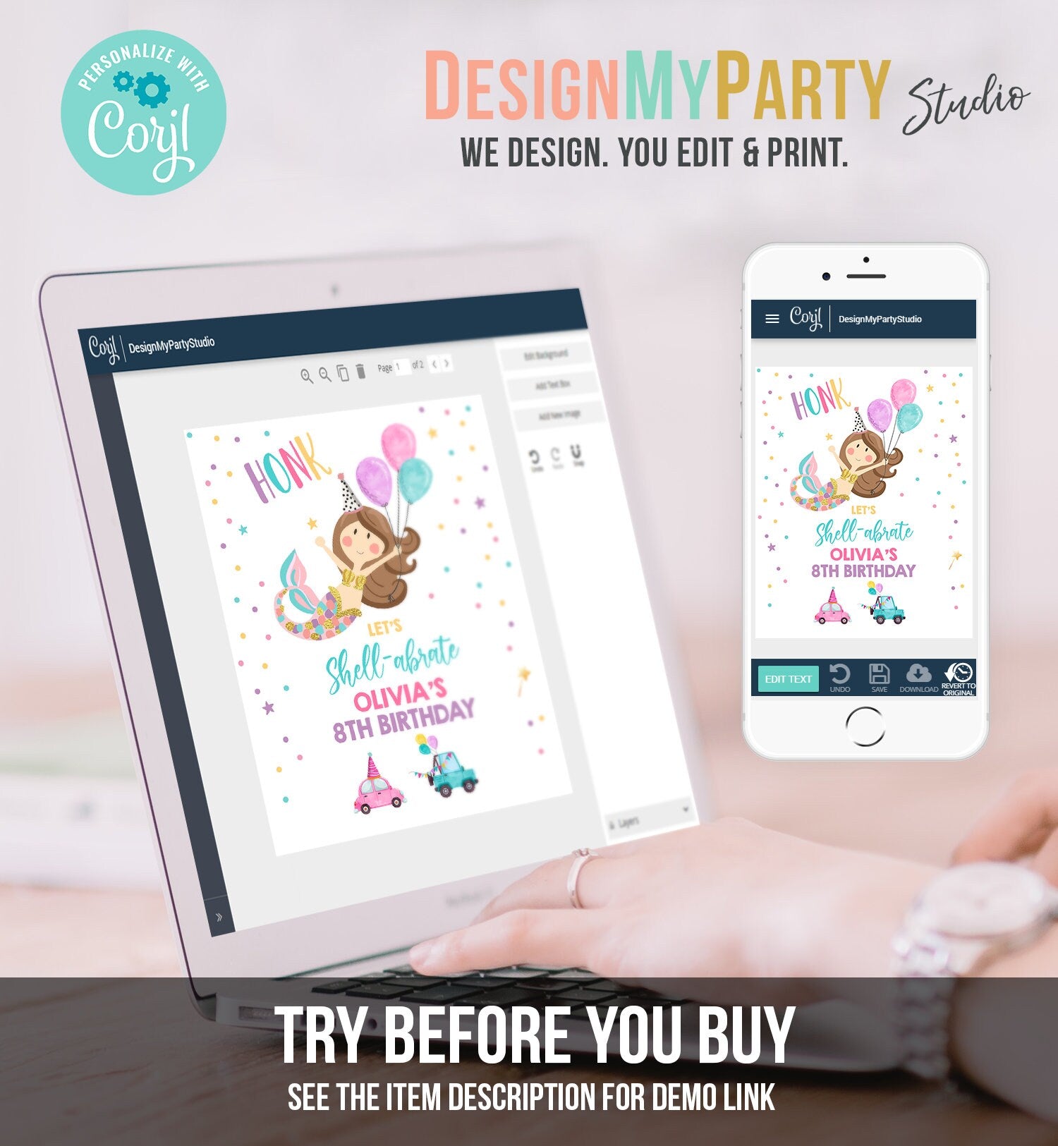 Editable Mermaid Drive By Birthday Mermaid Girl Quarantine Party Sign Honk Birthday Parade Sign Yard Sign Pink Template PRINTABLE Corjl 0338