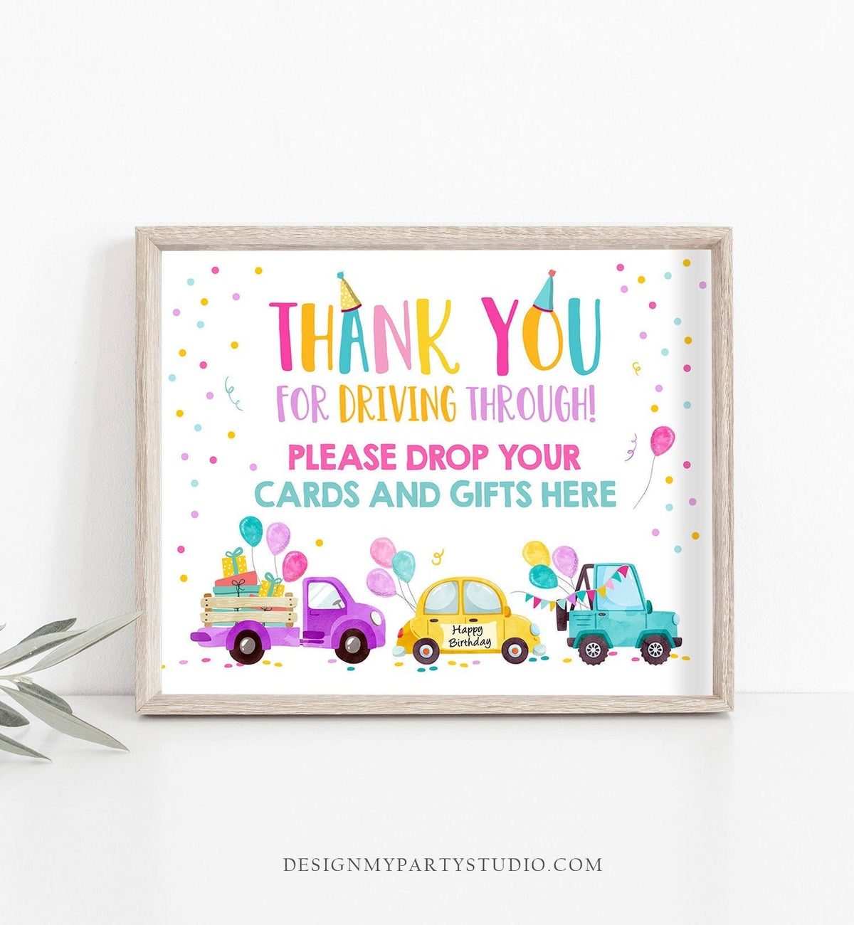 Drive By Birthday Party Parade Sign Thank You for Driving Through Cards and Gifts Sign Girl Pink Social Distancing Party Yard Sign 0333