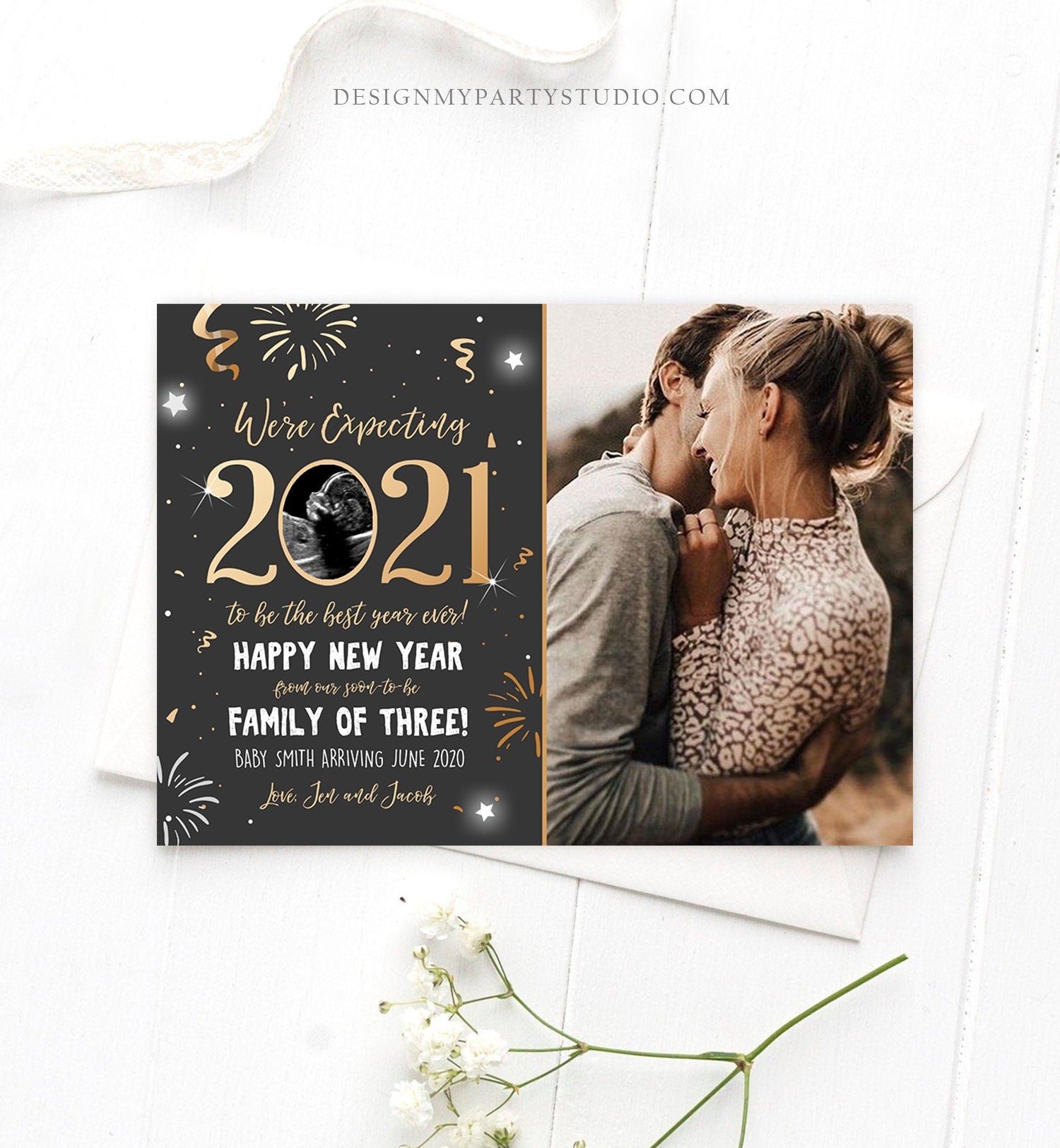 Editable New Year Pregnancy Reveal Card Pregnancy Announcement New Years 2021 Ultrasound Card Instant Download Digital Corjl Template 0280