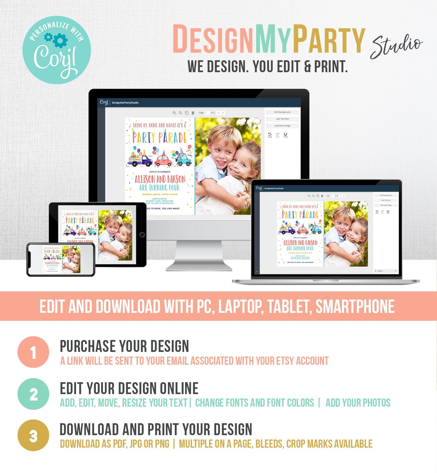 Editable Drive By Birthday Parade Invitation Virtual Party Invite Girl Boy Twin Joint Birthday Quarantine Download Digital Corjl 0333