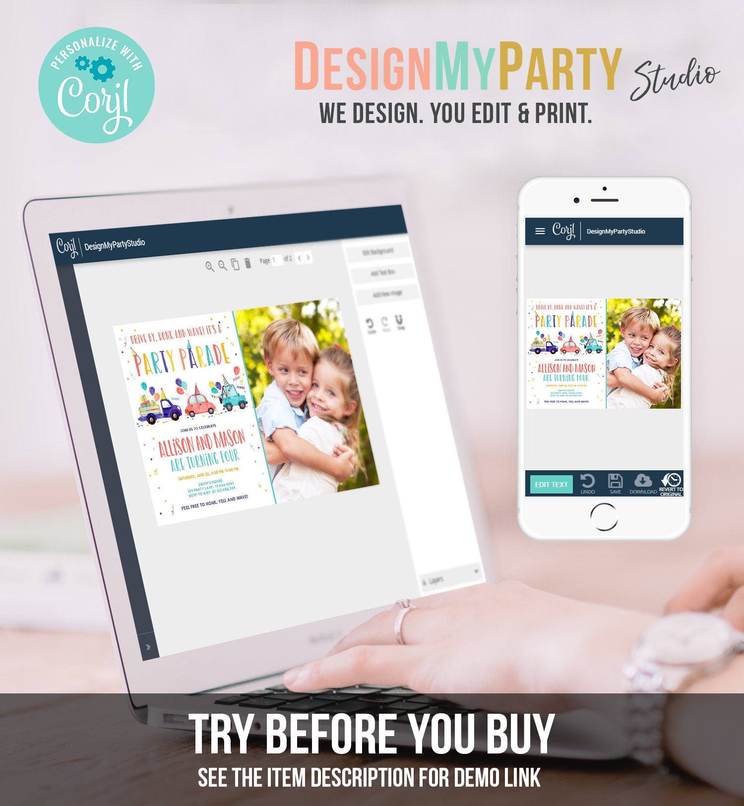 Editable Drive By Birthday Parade Invitation Virtual Party Invite Girl Boy Twin Joint Birthday Quarantine Download Digital Corjl 0333