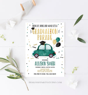 Editable Drive By Graduation Parade Invitation Drive Through Party Gold Green Quarantine Graduate 2021 High School Grad Download Corjl 0337