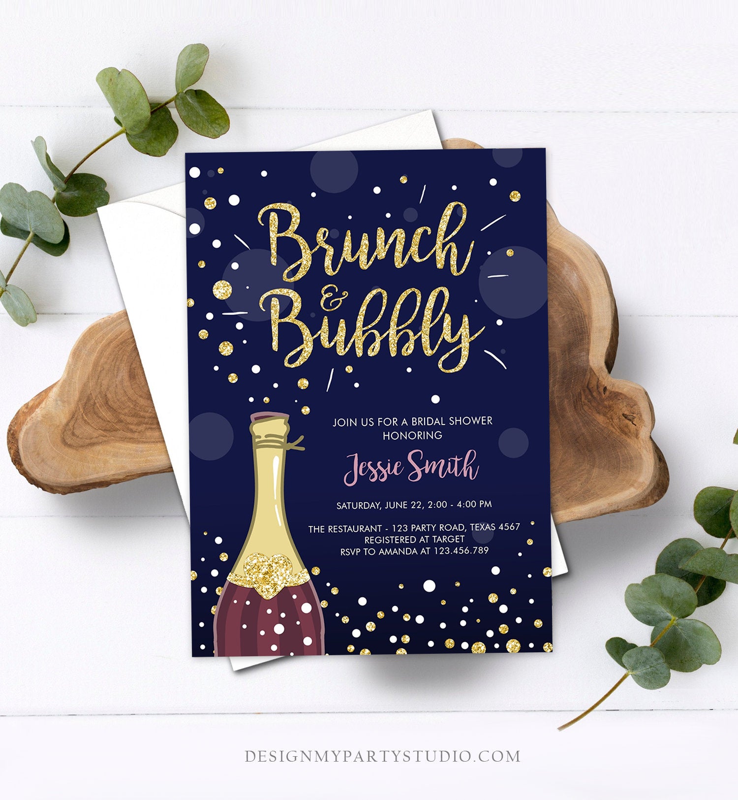 Editable Brunch and Bubbly Bridal Shower Invitation Floral Champagne Burgundy Gold Wedding Download Printable Template Digital Corjl 0051