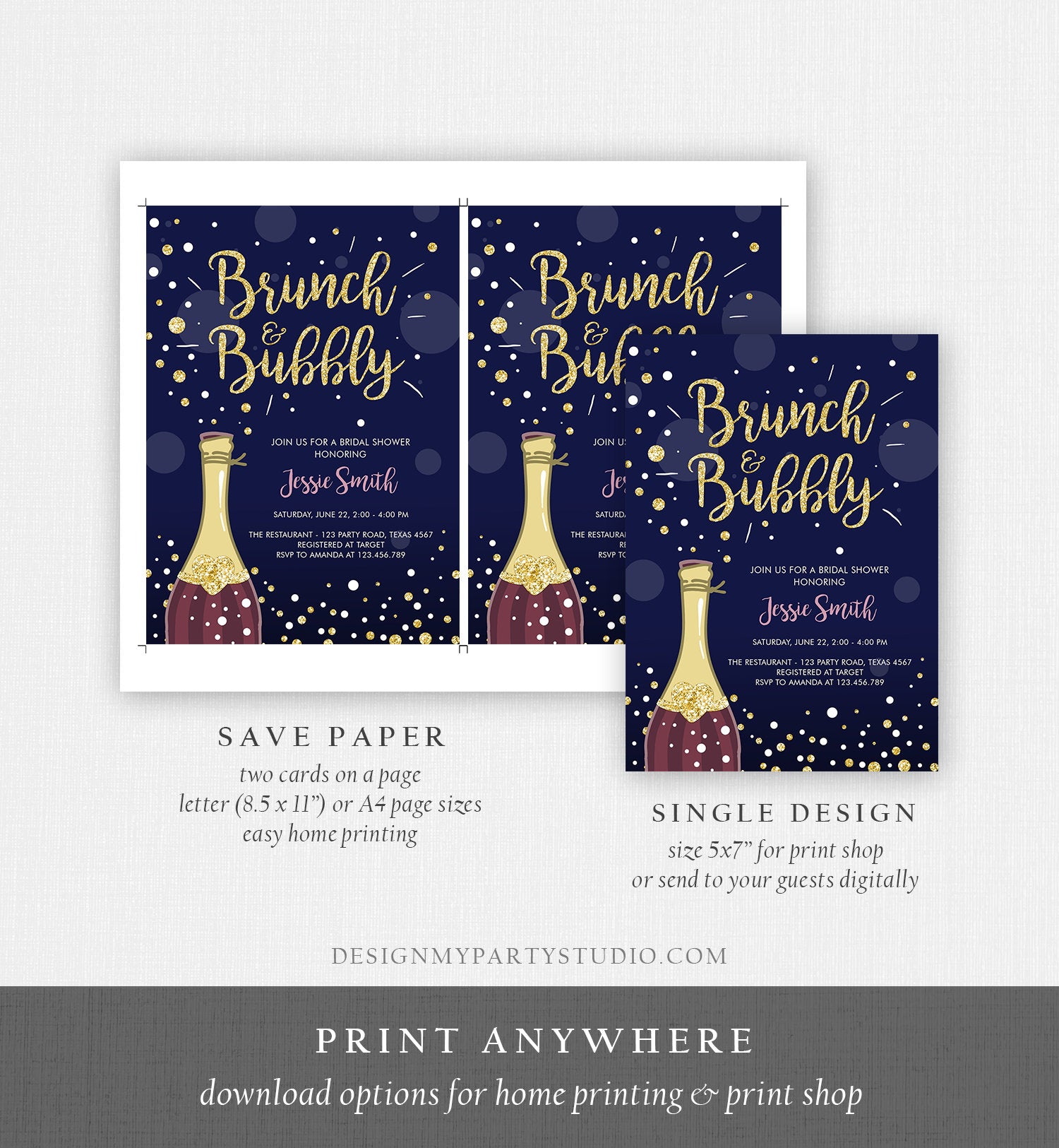 Editable Brunch and Bubbly Bridal Shower Invitation Floral Champagne Burgundy Gold Wedding Download Printable Template Digital Corjl 0051