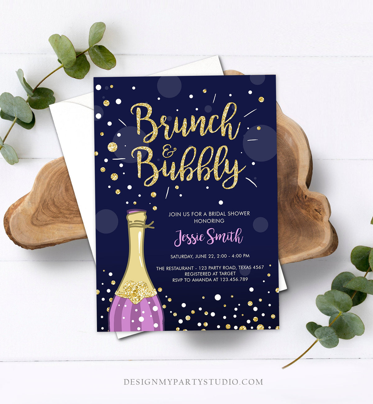 Editable Brunch and Bubbly Bridal Shower Invitation Floral Champagne Burgundy Gold Wedding Download Printable Template Digital Corjl 0051