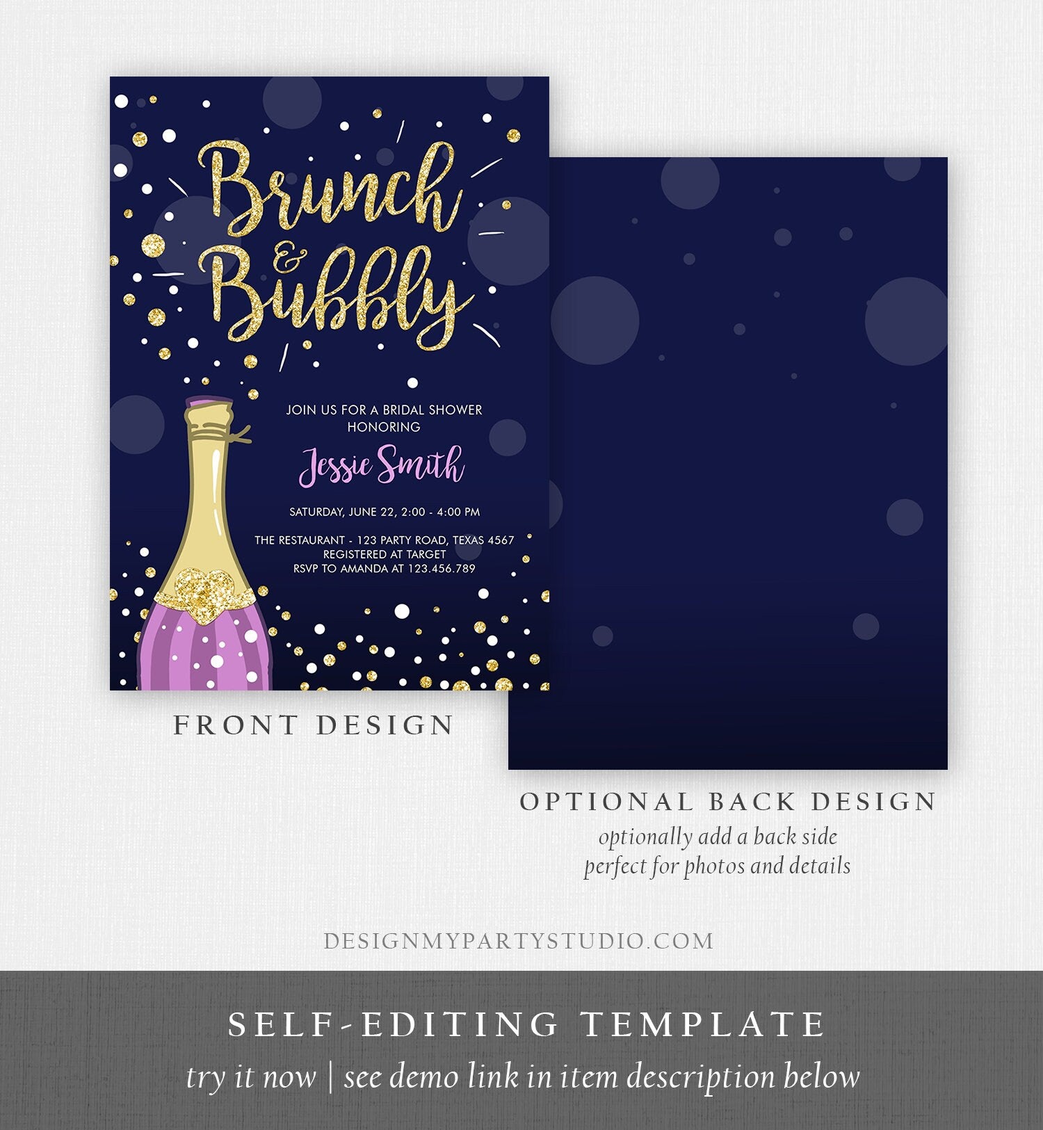 Editable Brunch and Bubbly Bridal Shower Invitation Floral Champagne Burgundy Gold Wedding Download Printable Template Digital Corjl 0051