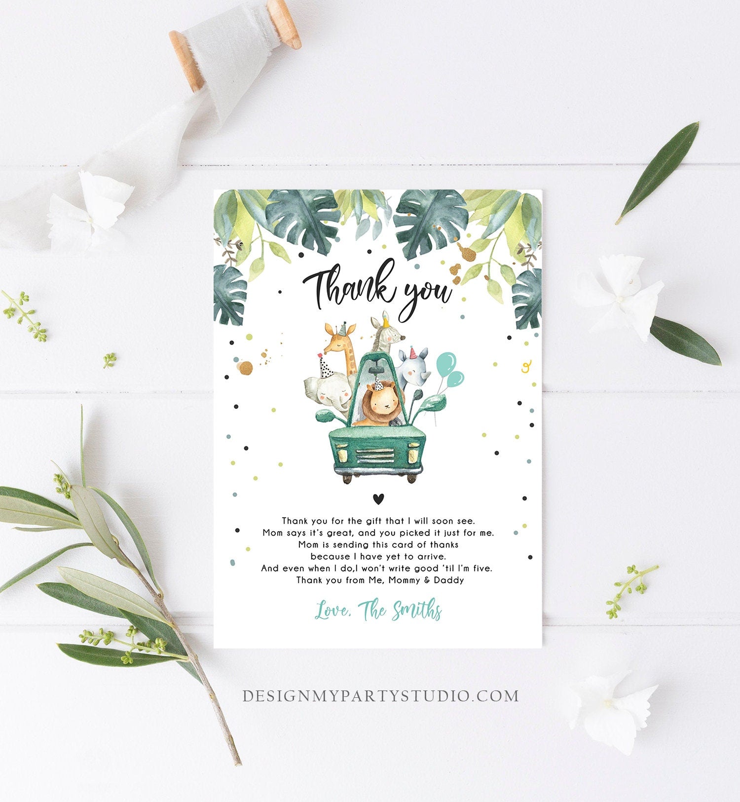 Editable Drive By Baby Shower Thank You Card Safari Animals Shower Drive Through Quarantine Blue Boy Sprinkle Template Download Corjl 0345