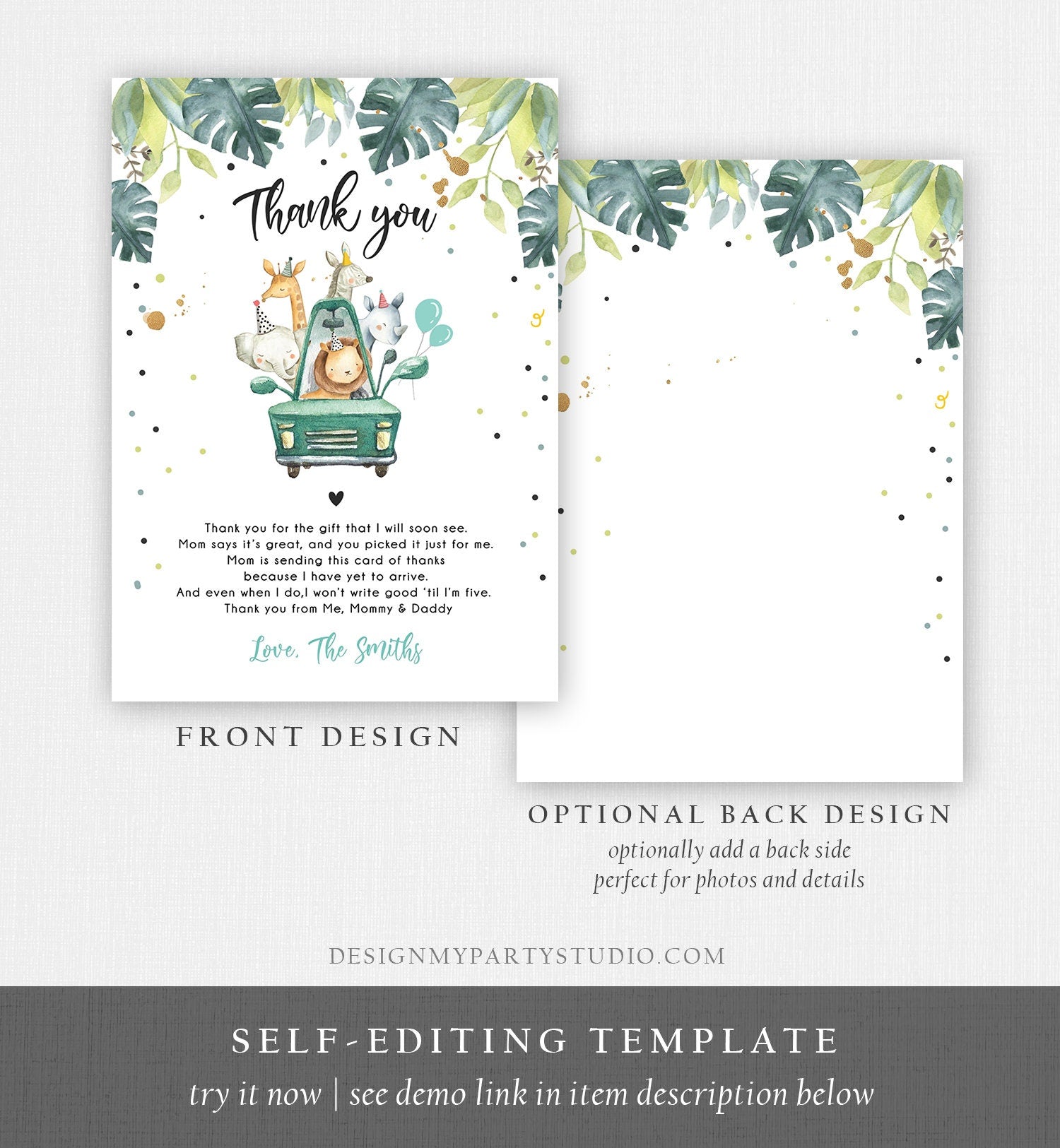 Editable Drive By Baby Shower Thank You Card Safari Animals Shower Drive Through Quarantine Blue Boy Sprinkle Template Download Corjl 0345