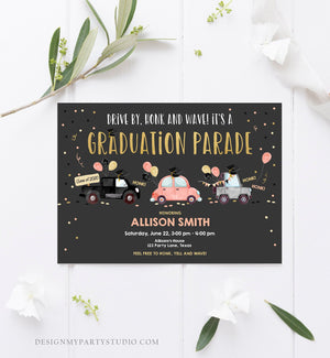 Editable Drive By Graduation Parade Invitation Virtual Party Coral Girl Graduate High School Grad Class 2021 Quarantine Digital Corjl 0337