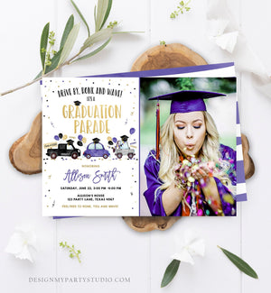 Editable Drive By Graduation Parade Invitation Virtual Party Blue Girl Graduate High School Grad Class 2021 Quarantine Digital Corjl 0337