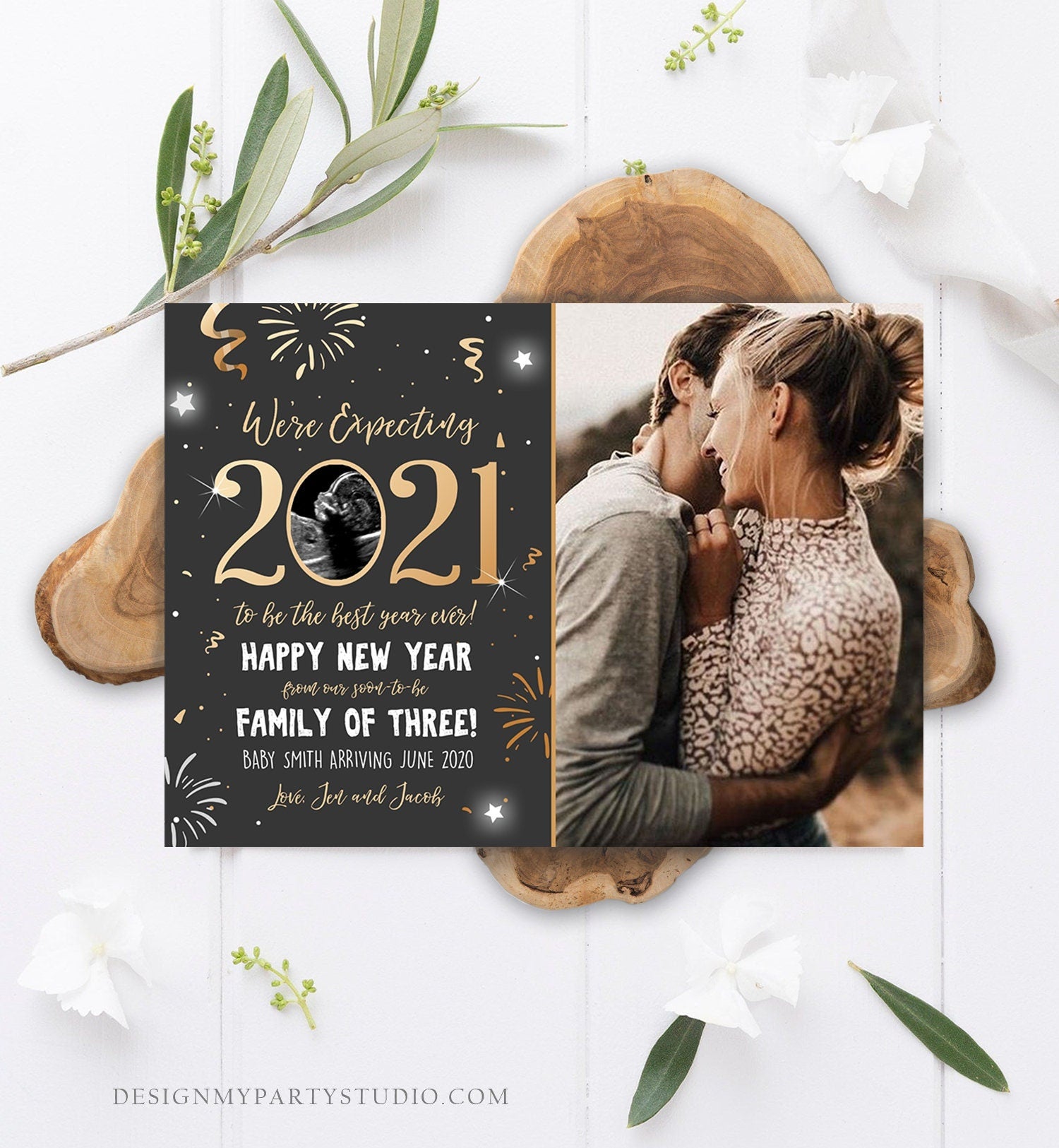 Editable New Year Pregnancy Reveal Card Pregnancy Announcement New Years 2021 Ultrasound Card Instant Download Digital Corjl Template 0280