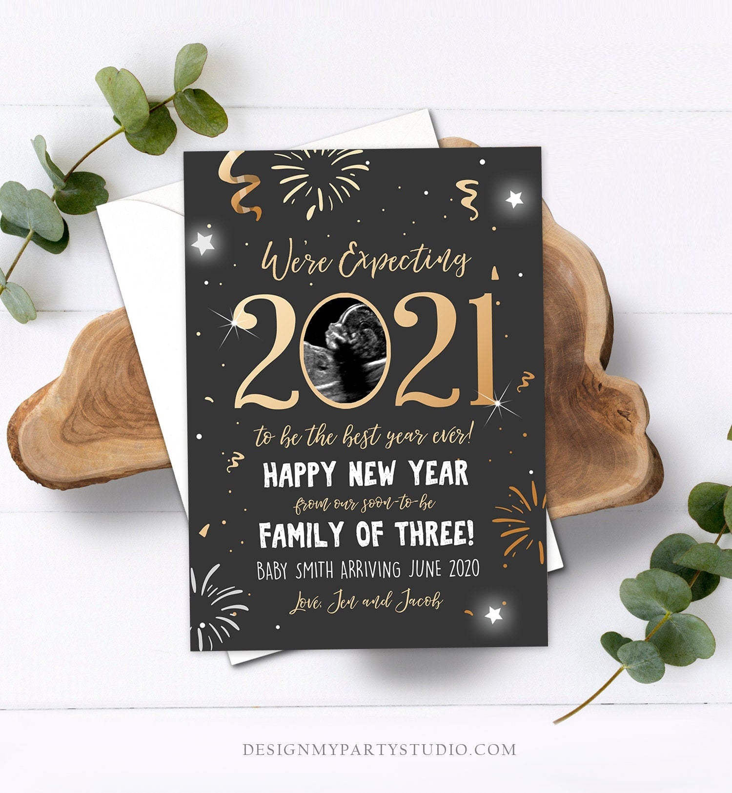 Editable New Year Pregnancy Reveal Card Pregnancy Announcement New Years 2021 Ultrasound Card Instant Download Digital Corjl Template 0280