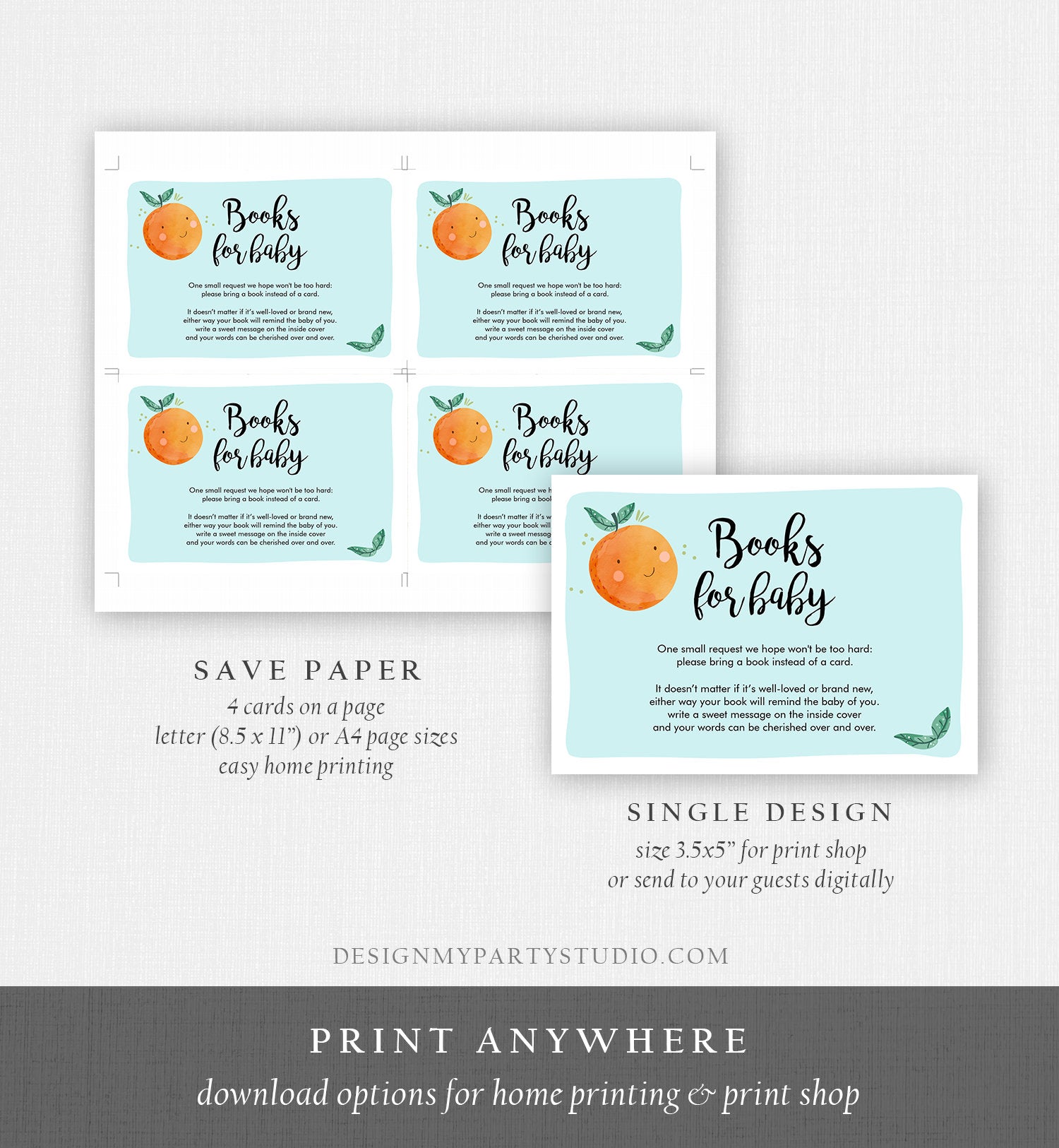 Editable A Little Cutie is on the Way Bring a Book Card Clementine Baby Shower Book Insert Books for Baby Blue Template PRINTABLE Corjl 0330