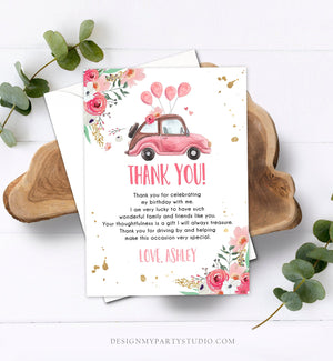 Editable Drive By Birthday Parade Thank You Card Virtual Party Tropical Woman Car Girl Pink Quarantine Instant Download Digital Corjl 0335