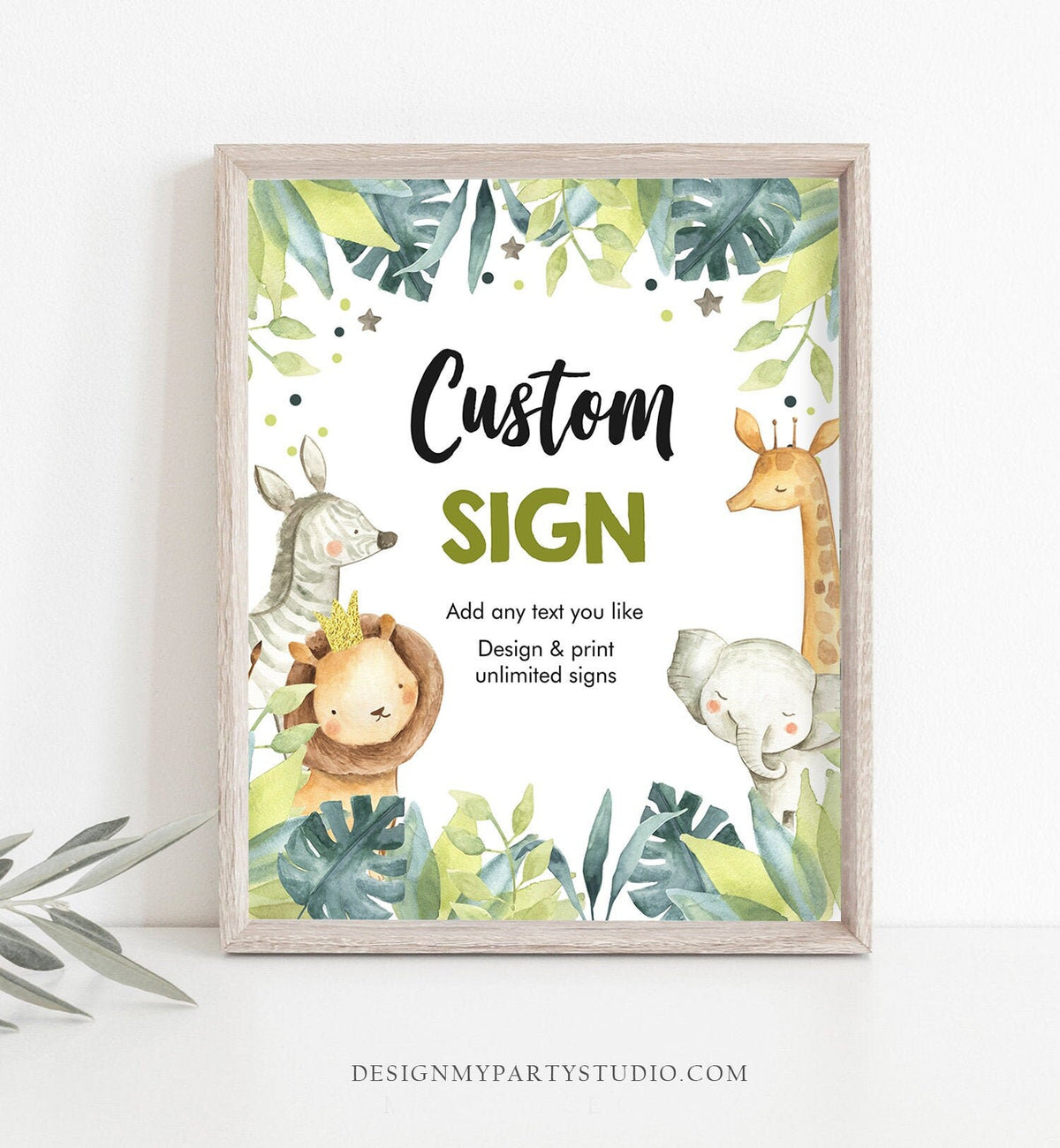 Editable Custom Sign Safari Animals Birthday Sign Wild One Shower Decor Boy Jungle Table Sign Decoration 8x10 Download PRINTABLE Corjl 0163