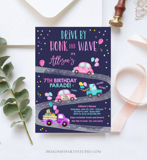 Editable Drive By Birthday Parade Invitation Virtual Party Invite Honk Wave Car Girl Pink Quarantine Instant Download Digital Corjl 0333