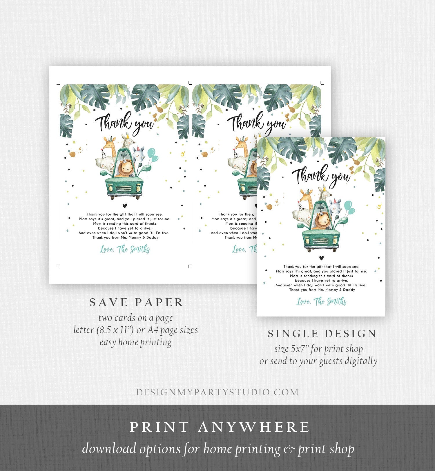 Editable Drive By Baby Shower Thank You Card Safari Animals Shower Drive Through Quarantine Blue Boy Sprinkle Template Download Corjl 0345