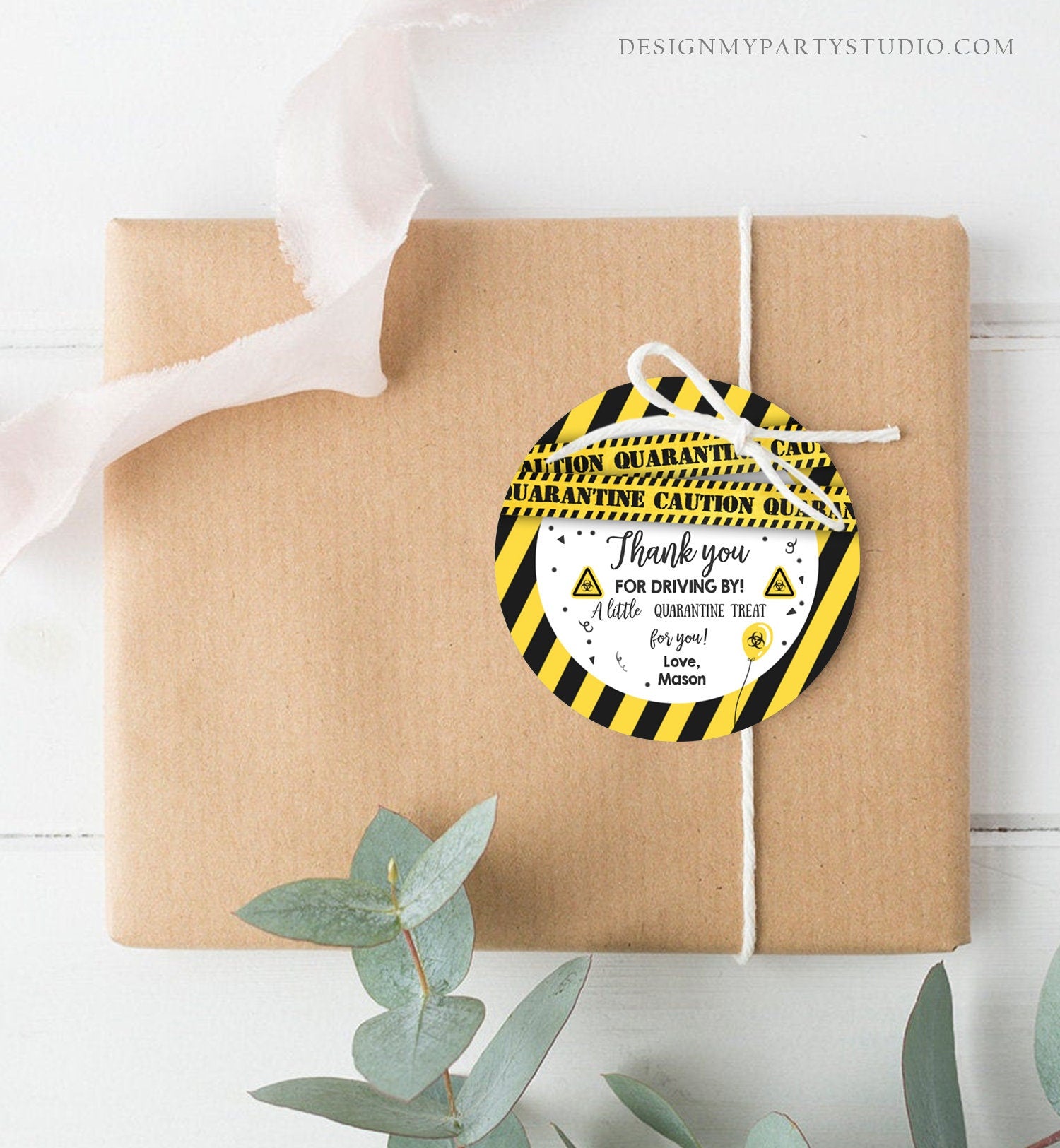 Editable Drive By Birthday Thank You Tags Yellow Quarantine Boy Girl Drive Through Party Sticker Label Corjl Template Printable 0334