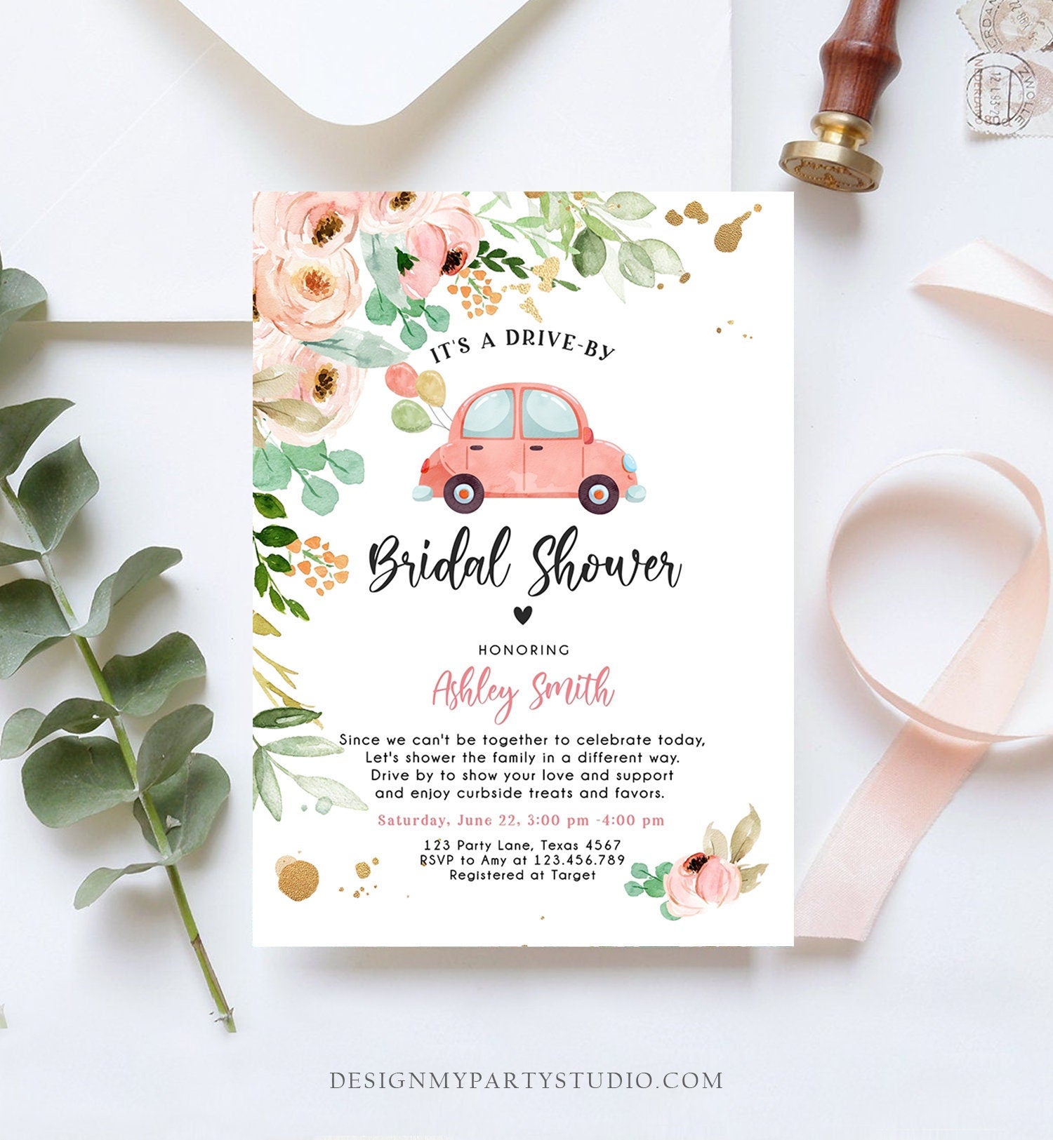 Editable Drive By Bridal Shower Invitation Couples Shower Invite Quarantine Drive Trough Floral Wedding Shower Template Download Corjl 0346