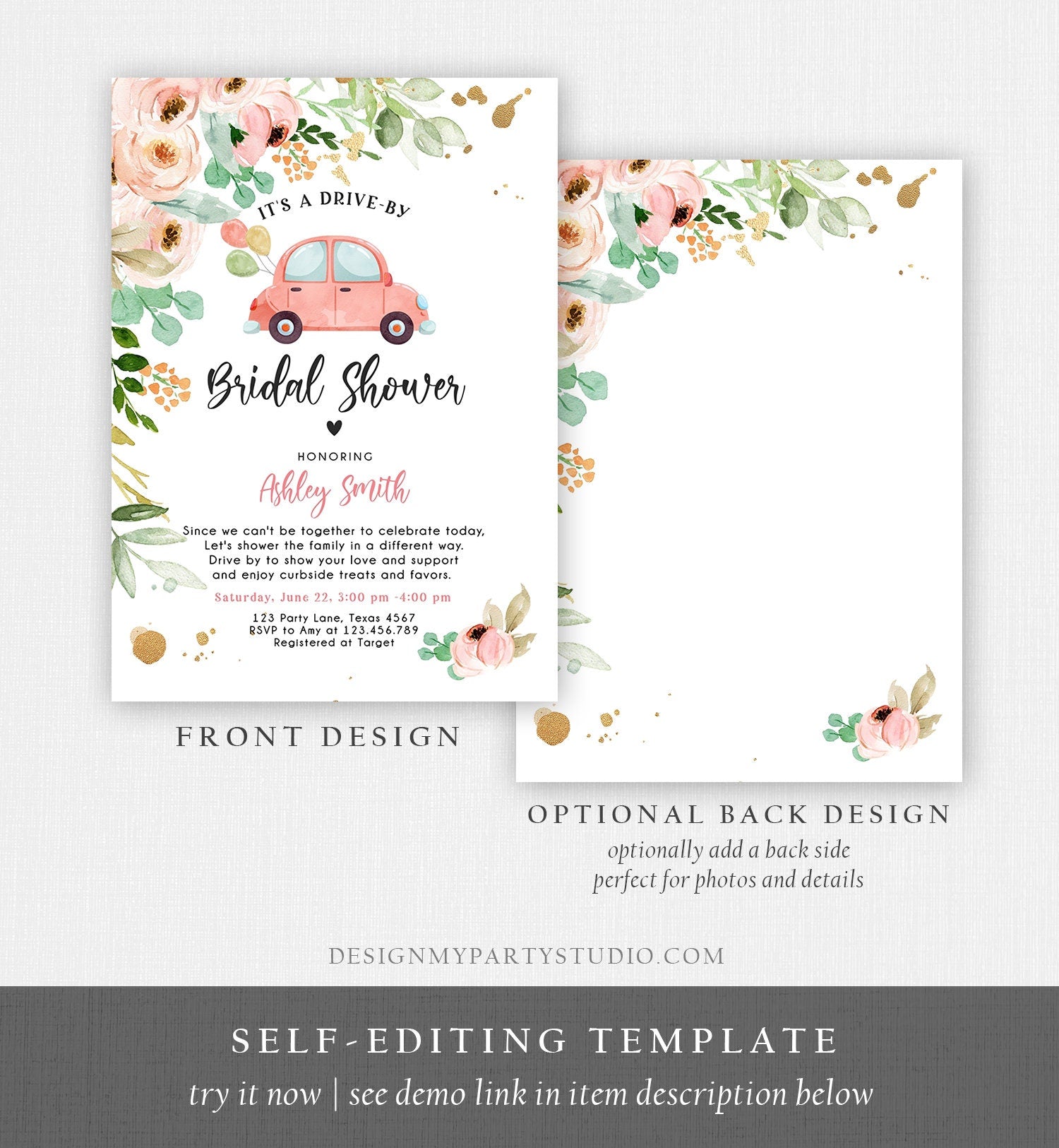 Editable Drive By Bridal Shower Invitation Couples Shower Invite Quarantine Drive Trough Floral Wedding Shower Template Download Corjl 0346