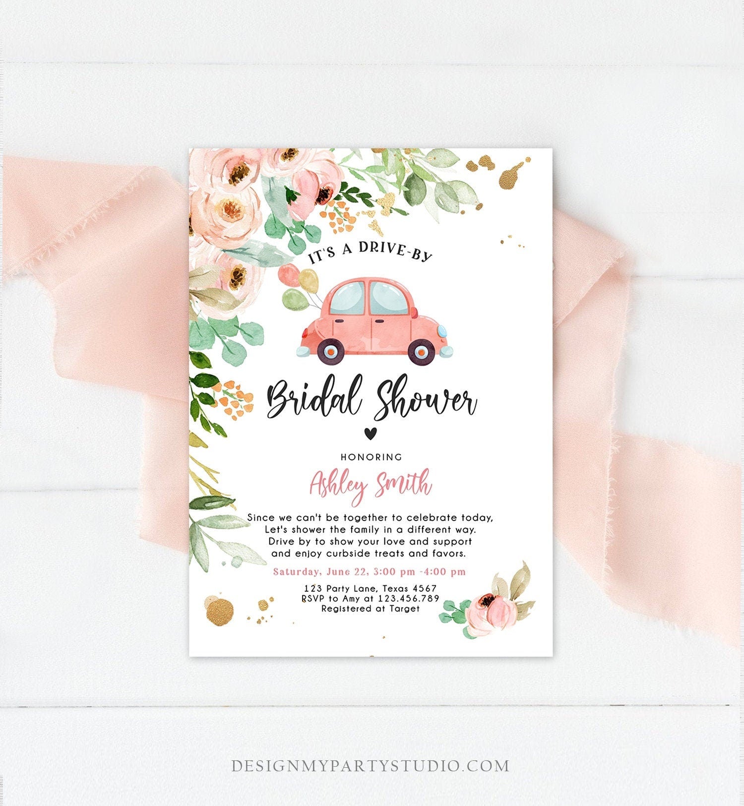 Editable Drive By Bridal Shower Invitation Couples Shower Invite Quarantine Drive Trough Floral Wedding Shower Template Download Corjl 0346