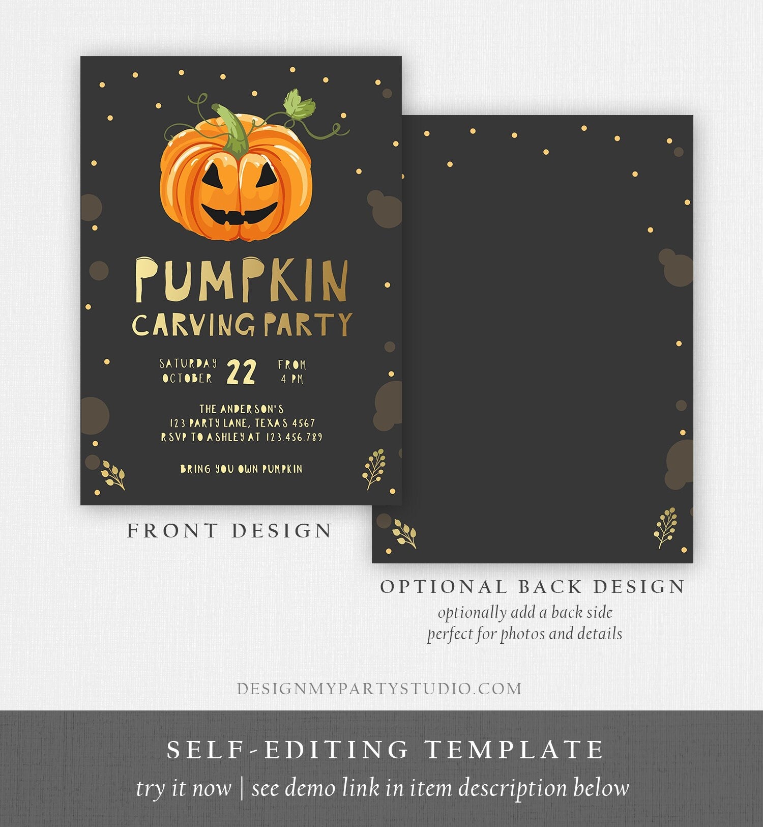 Editable Pumpkin Carving Party Invitation Fall Party Autumn Party Halloween Carving Festival Digital Download Corjl Template Printable 0175