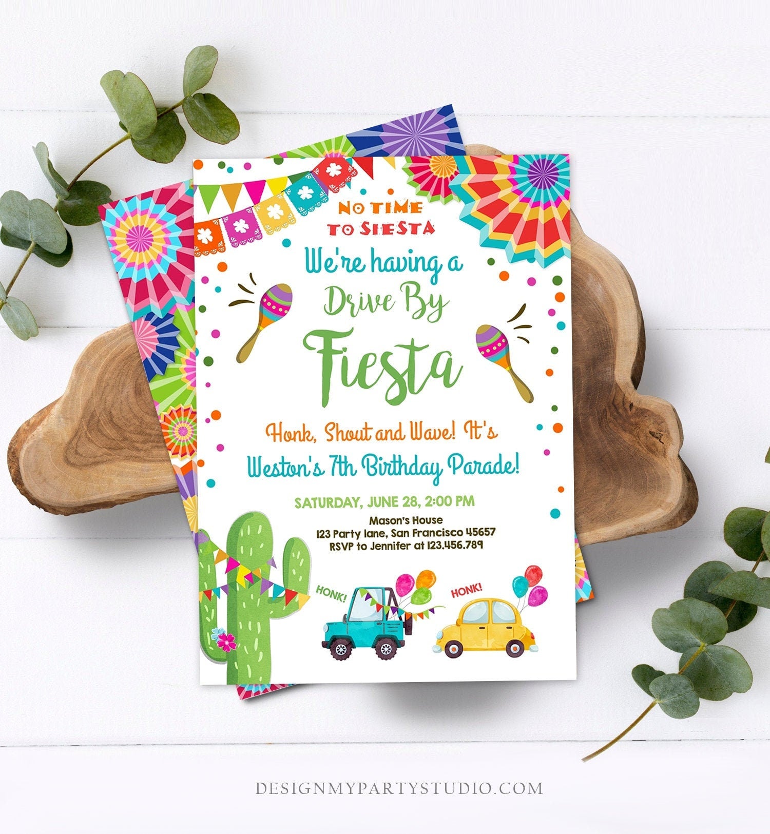 Editable Fiesta Drive By Birthday Parade Invitation Fiesta Birthday Party Invite Honk Wave Car Quarantine Download Digital Corjl 0045