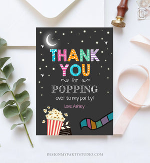 Editable Movie Night Thank You Card Under the Stars Backyard Movie Night Party Birthday Popping By Download Printable Template Corjl 0042