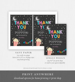 Editable Movie Night Thank You Card Under the Stars Backyard Movie Night Party Birthday Popping By Download Printable Template Corjl 0042