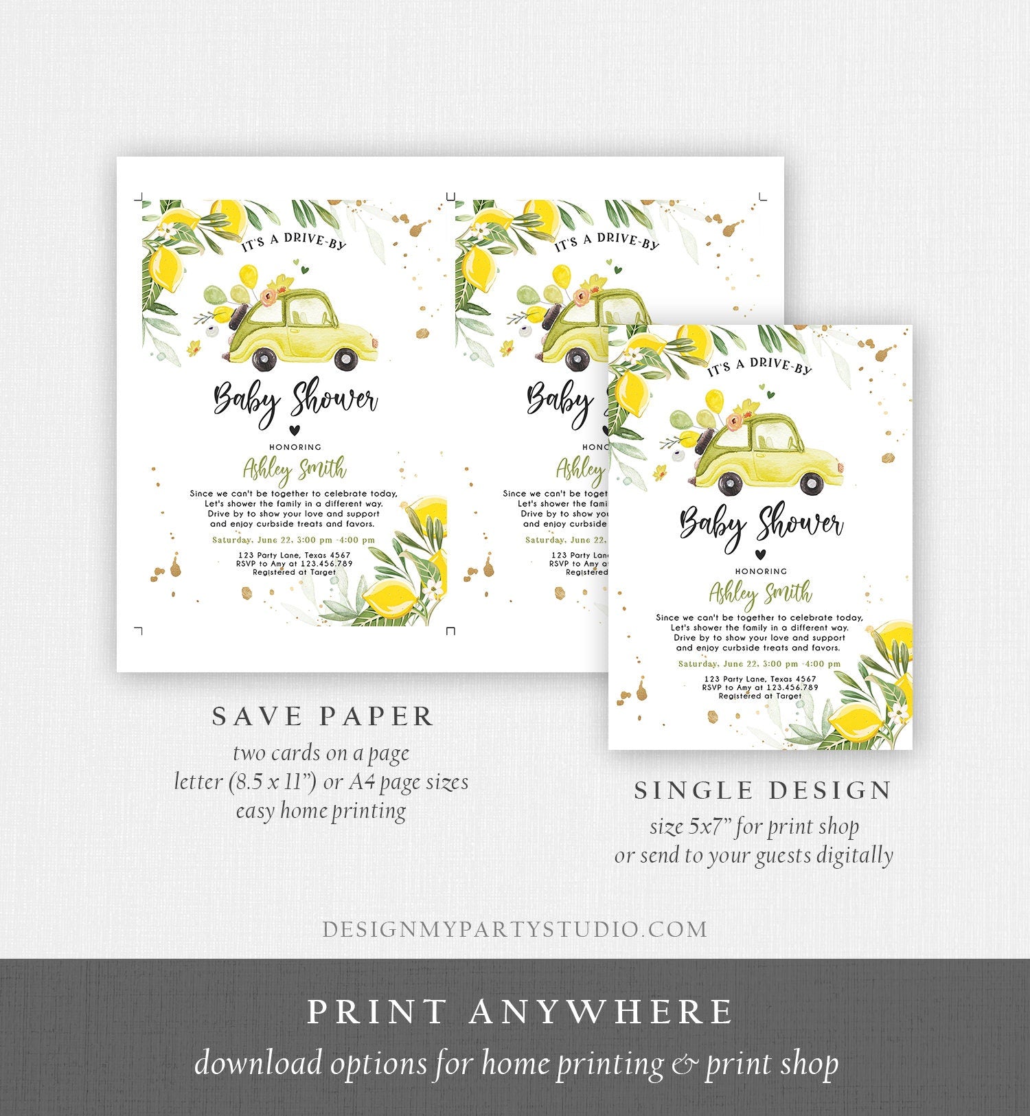 Editable Drive By Baby Shower Invitation Lemon Gender Neutral Baby Shower Drive Through Virtual Shower Lemons Template Download Corjl 0335