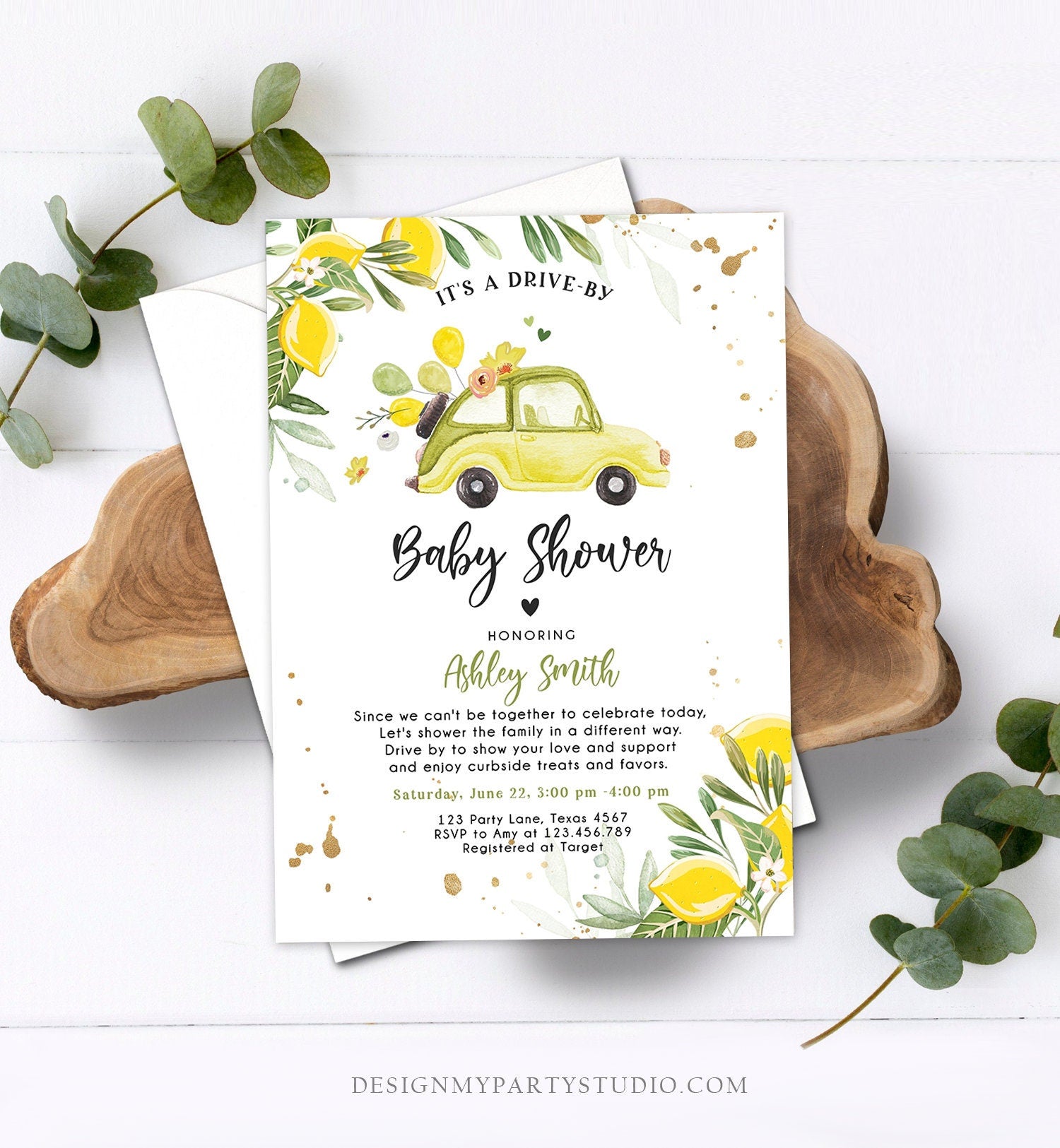 Editable Drive By Baby Shower Invitation Lemon Gender Neutral Baby Shower Drive Through Virtual Shower Lemons Template Download Corjl 0335