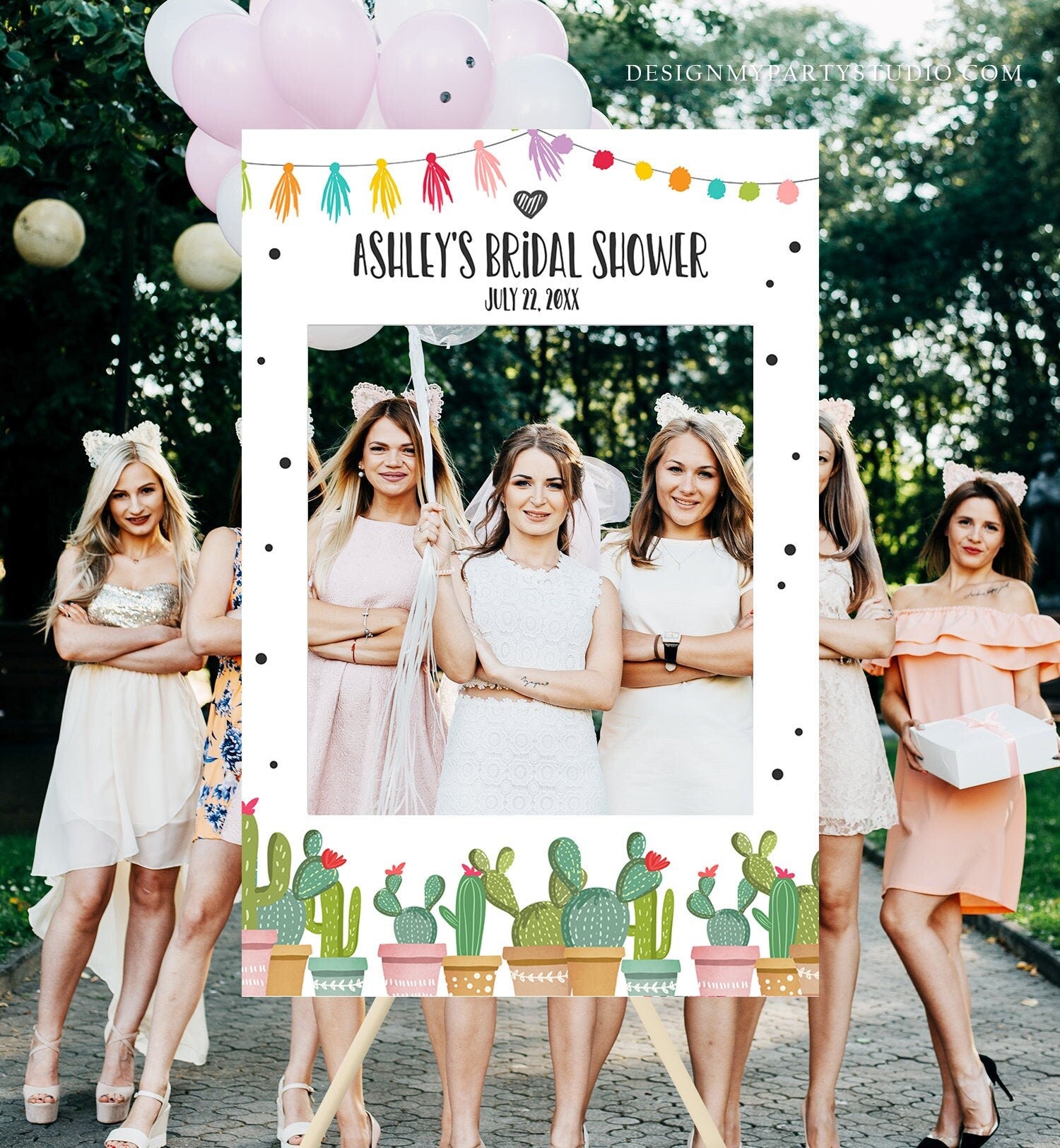 Editable Fiesta Photo Booth Sign Bridal Shower Photo Prop Cactus Mexican Couples Sign Wedding Shower Birthday Corjl Template Printable 0254