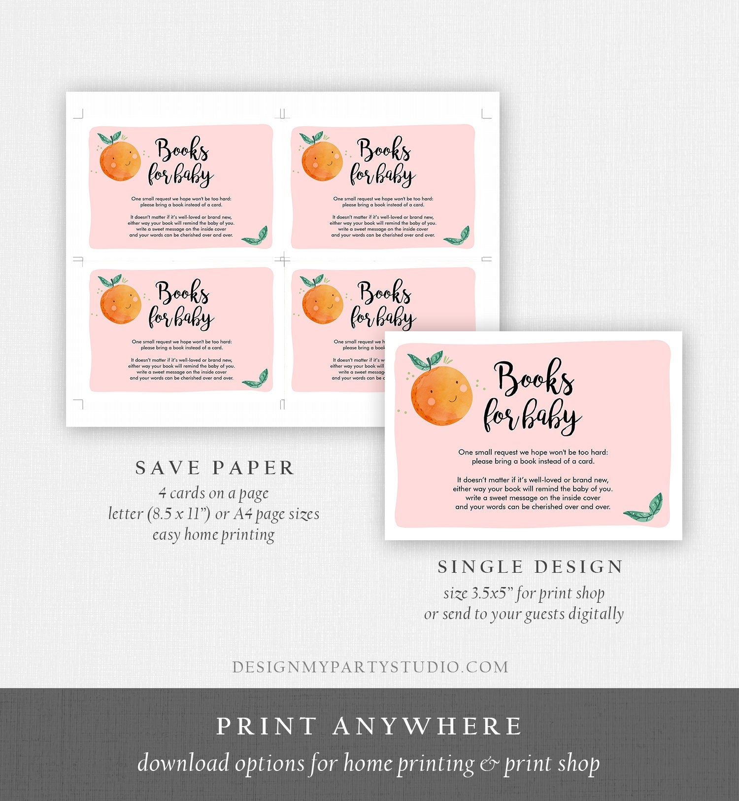 Editable A Little Cutie is on the Way Bring a Book Card Clementine Baby Shower Book Insert Books for Baby Pink Template PRINTABLE Corjl 0330