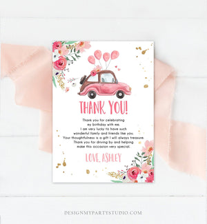 Editable Drive By Birthday Parade Thank You Card Virtual Party Tropical Woman Car Girl Pink Quarantine Instant Download Digital Corjl 0335