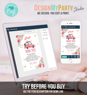 Editable Drive By Birthday Parade Thank You Card Virtual Party Tropical Woman Car Girl Pink Quarantine Instant Download Digital Corjl 0335