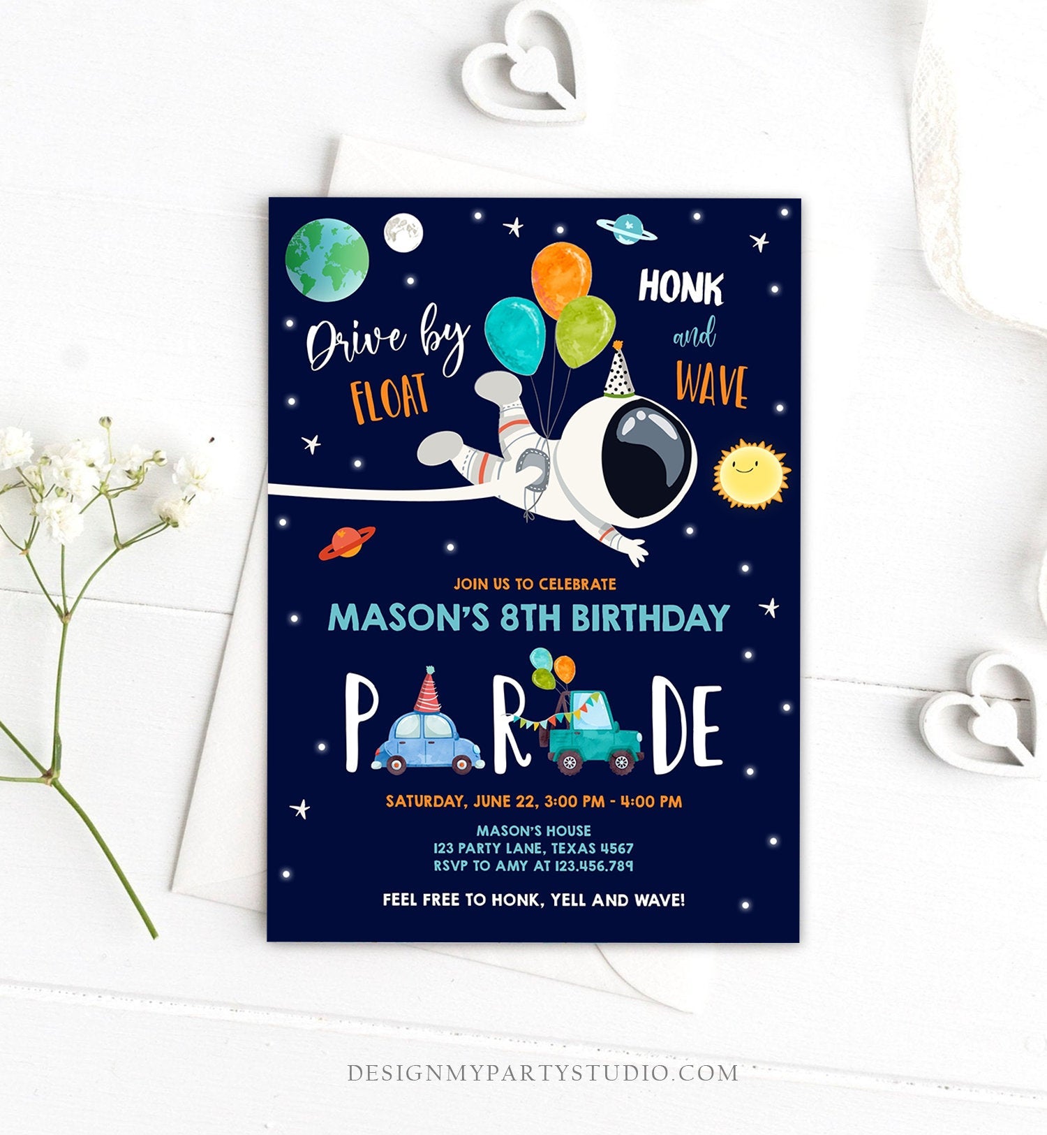 Editable Outer Space Drive By Birthday Invitation Space Astronaut Drive Through Quarantine Stars Floating By Template Corjl Printable 0259