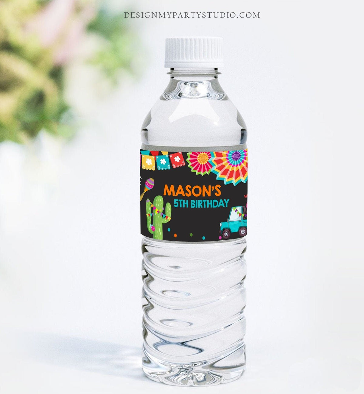 Editable Water Bottle Labels Fiesta Drive By Birthday Decor Cactus Mexican Siesta Quarantine Printable Bottle Label Template Corjl 0045