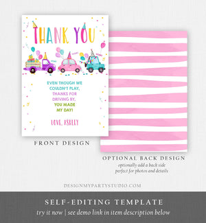 Editable Drive By Birthday Parade Thank You Card Virtual Party Invite Honk Wave Car Girl Pink Quarantine Instant Download Digital Corjl 0333