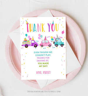 Editable Drive By Birthday Parade Thank You Card Virtual Party Invite Honk Wave Car Girl Pink Quarantine Instant Download Digital Corjl 0333