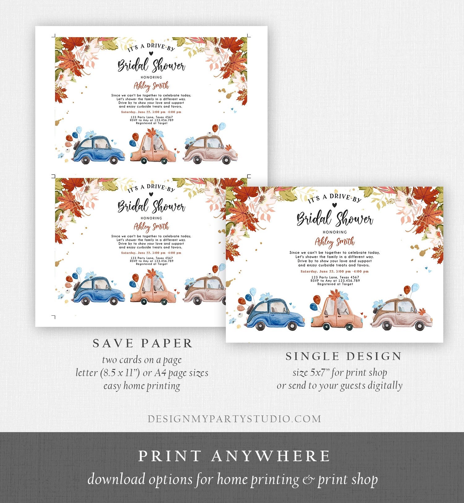 Editable Fall Drive By Bridal Shower Invitation Couples Shower Invite Quarantine Drive Through Fall in Love Template Download Corjl 0335